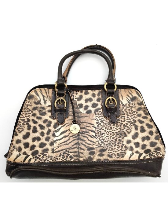 Handbags - Animal Print Satchel Handbag Leopard Zebra Pattern Brown Structured Purse